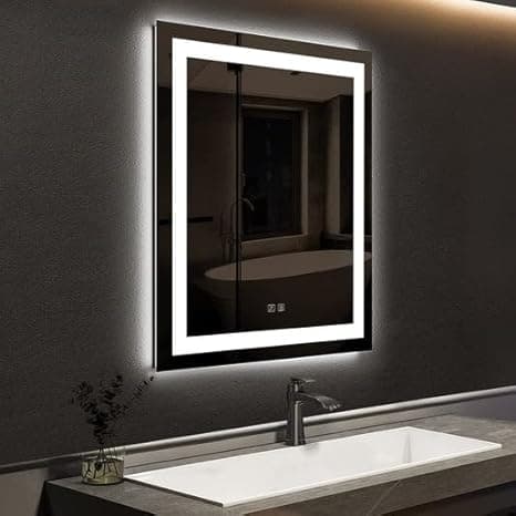 windowera - LED Mirror with Touch Sensor, 15 Inch x 18 Inch Wall Mount, 3 Light Effects Decorative Bathroom Mirror