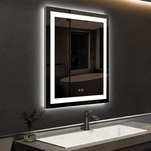 windowera - LED Mirror with Touch Sensor, 15 Inch x 18 Inch Wall Mount, 3 Light Effects Decorative Bathroom Mirror