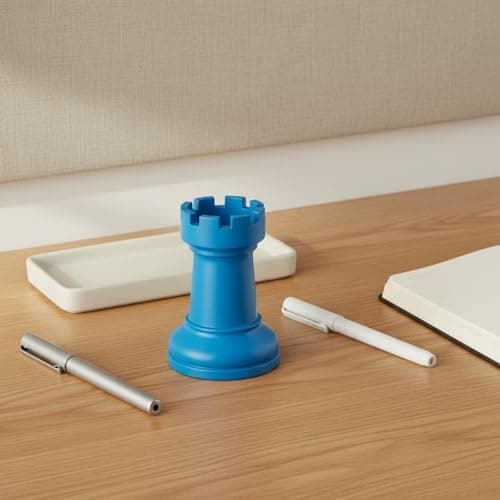SNAPPSY Creative Design Chess Piece Pen Holder Minimalist Design Rook Shaped Writing Utensil Cup Multi-Functional Castle Chess Piece Vase 3D Printed for Students, Office, Dorm Room, Blue 4