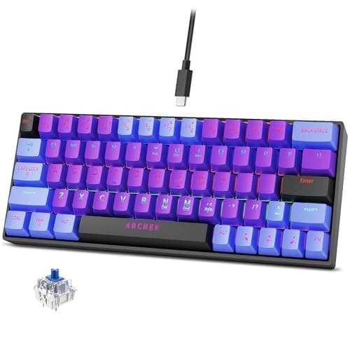 Archer Tech Lab Wired Mechanical Gaming Keyboard| 60% Compact, 63 Keys+ 26 Anti-Ghosting, Blue Switches Tactile Feedback, 17 RGB Effects, 50 Million Clicks for Laptop Mac PS4 PS5 Xbox (Astra M400)