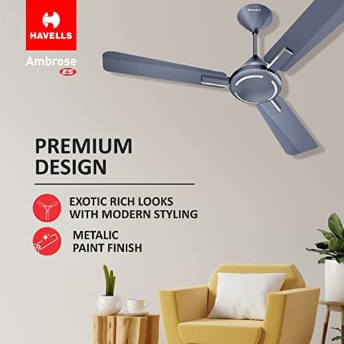 Havells 1200mm Ambrose Energy Saving High Speed Ceiling Fan|Premium Finish, Deco.Fan, Elegant Looks, High Air Delivery, 100% Pure Copper Motor|2 Yr Warranty by Brand | (Pack of 1, Nickel Saphire) 4