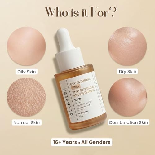 Glamveda Glutathione Skin Perfecting Face Serum with 2% ww Glycolic acid, 1% ww Salicylic acid for Glowing Skin | Brightening and Lightening Serum | 30ml 4