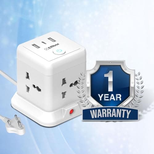 EMBOX Cube Extension Board 5 Meter Cable (QC 3.0)| 2500W Heavy Duty Extension Board with USB Type C Universal Sockets & Master Switch |Compact Extension Cord Safety Shutter & Overload Protector 4