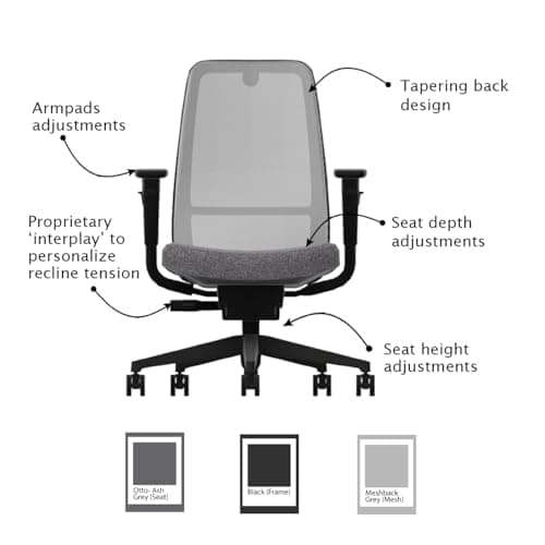 Steelcase Personality Plus Chair | 12-Years Warranty | DIY Assembly | Lumbar Support | Light Weight Chair | Supports up to 110 kg | Ergonomic Chair for Office and Home | Black Frame | Otto Ash Grey 3
