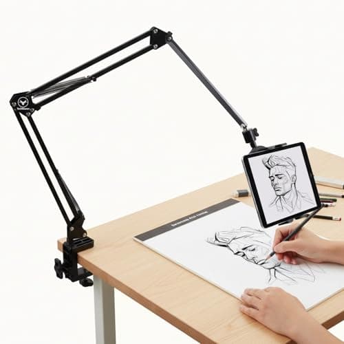 TechMaven Overhead Video Mobile Stand with Extra Long Adjustable Arm | Smartphone Holder with 1/4 Inch Mount & Dual Clamp Base for Video Recording Live Streaming Photography & Content Creation