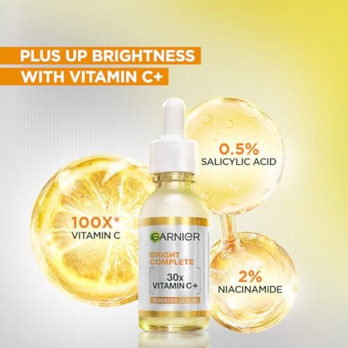 Garnier Vitamin C + Face Serum for Skin Brightening & Anti-Dark Spots|100X Stronger than Vit C |2% Niacinamide 0.5% Salicylic Acid / BHA |Suitable for Oily , Dry , Sensitive Skin |For Men & Women 15ml 3