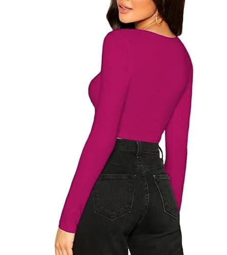 JOVO Readymade Fitted Saree Blouse for Women Full Sleeve Square Round U Neck Regular fit Stretchable Pullon Western Stylish Crop Top NJ1 1059 XL DPK Dark Pink 2