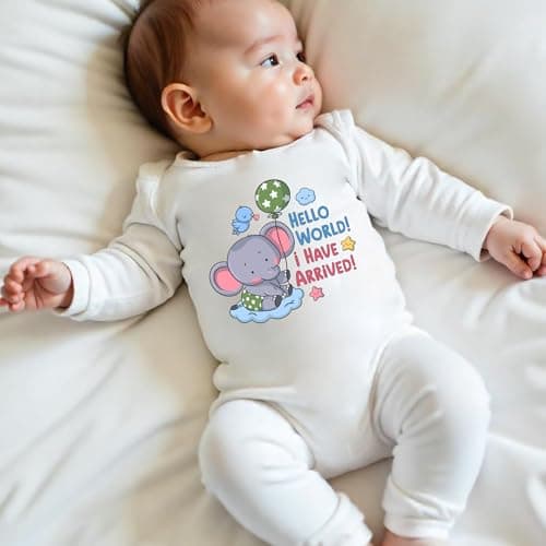 KNITROOT Baby Jumpsuit For Newborn | 0-18 Months Soft Cotton Crew Neck Baby Romper | Hello World I Have Arrived Printed Onesie | 0-3 Months 4