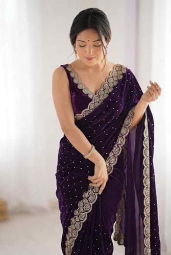 Shiv Textiles Women's Space Silk Siroski Work Saree(CM-912-PURPLE) 4