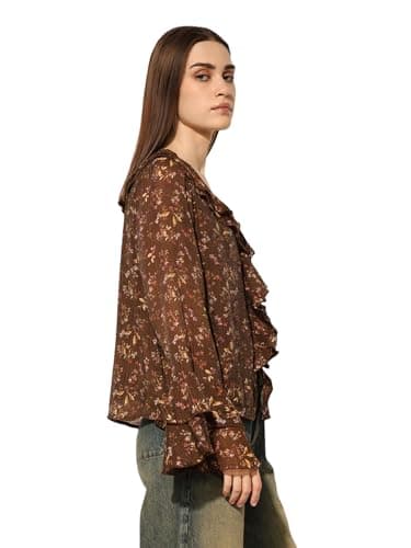 ONLY Women's Floral Print Regular Fit Brown Top 5