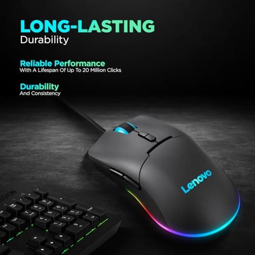 Lenovo M210 RGB Gaming Wired USB Mouse, Ambidextrous, 7-Buttons, 8000 DPI with 4 Levels DPI Switch, 3-Zone RGB Backlight, 3Year Warranty, (GY51M74265) 4