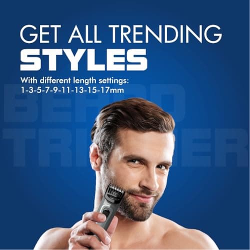 Havells Bt5100C Rechargeable Beard Trimmer with Hypoallergenic Blades; Zero Trim with 0.5 Mm Precision;Upto 17Mm Length Setting for All Styles; 45 Min Runtime,Battery Powered Black & (Grey)-Men 3