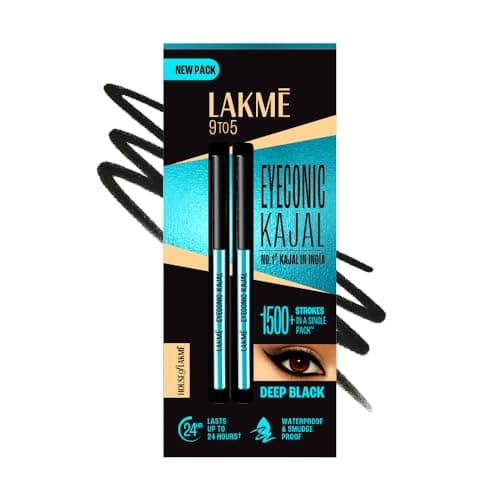 LAKMÉ Eyeconic Black Kajal 0.35 g (Combo Pack of 2) Matte Kohl Liner in a Twist Up Pencil - Waterproof|| Smudge Proof & Long Lasting Eye Makeup