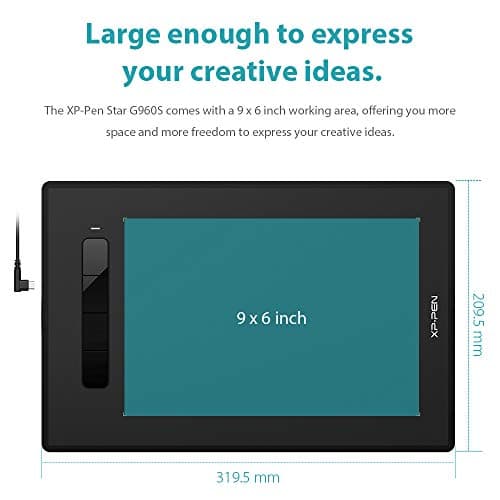XP Pen Star G960S Graphics Tablet 22.86 cm x 15.24 cm (9 x 6 Inch) Pen Tablet with 8192 Levels Pressure Sensitivity Battery-Free Stylus, 4 Customizable Shortcut Keys & Android Support, Black 3