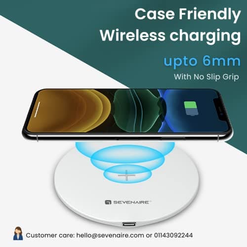 SEVENAIRE WPAD15 Wireless Charger for iPhone 17 to 12 Series, Galaxy S26 to S8, Nothing,Pixel & Other Qi Phones, Type-C PD | 15W Fast Wireless Charging Pad 4