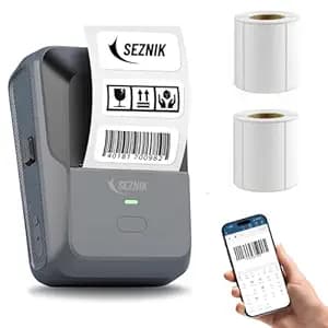SEZNIK Josh Bluetooth Thermal Label Printer | Inkless Mini Rechargeable | MRP, Barcode, Excel File Print | Cloud, Mobile, Desktop | Jewellery, Round Labels | 2-inch Print | Free App | 1 Year Warranty
