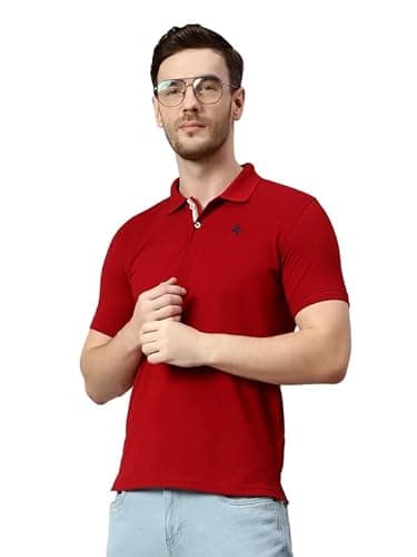 Cantabil Men's Cotton Blend Solid Polo Neck T-Shirt (Regular Fit) Red