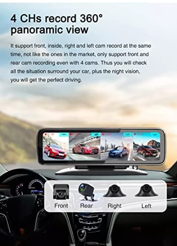 MANYCAST 360 Degree Dash Camera for Car with Night Vision | Full HD | 12" Touch Screen | Parking Assistance, G-Sensor and Loop Recording | 4 Cameras (Left, Right, Front and Rear) Dashboard Dashcam 4