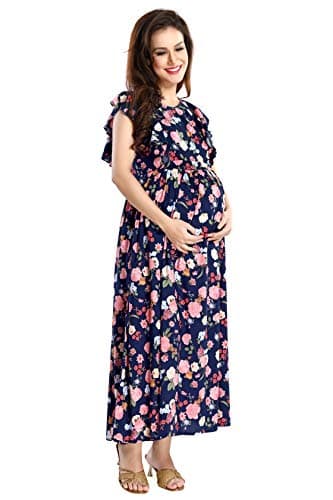 AV2 Rayon Women's Viscose Regular Fit Maternity Kurta | Nursing |Feeding | Breast Feeding Anarkali Dress with Zippers for Post Pregnancy(5074_Navy_M), Navy Blue