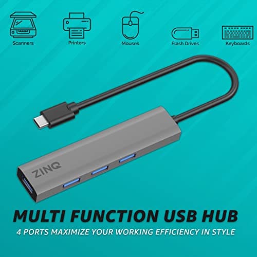 Zinq Technologies Zinq 4 USB 3.1 High Speed Ports Hub with Type C Input, All Ports USB 3.1 Adapter with Slim Aluminium Body for Laptop, MacBook, Windows Pc, Tablets, Type-C Mobile Devices (Grey) 2
