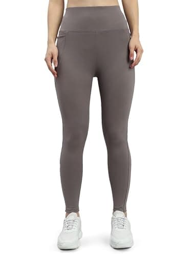 GO COLORS High Waist Gym Fitness Leggings with Pockets for Women | Nylon Stretch, Activewear, Grey
