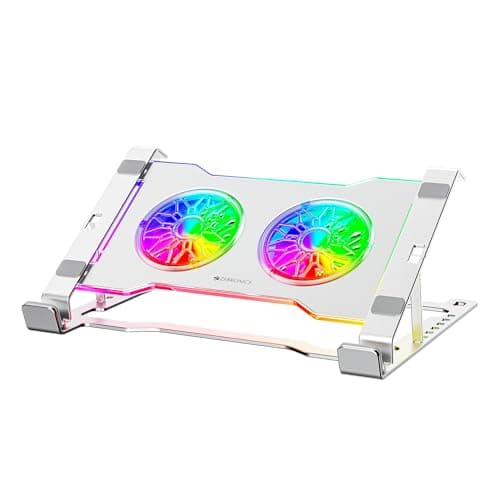 Zebronics NS5000 Laptop Metal Stand with Dual Fan, Upto 17 inch, Multicolor Fan + Speed Controller, 58CFM Airflow, 7-Level Angle Adjustment, Foldable, with USB & Type-C Ports, Anti-Slip Silicone Pads