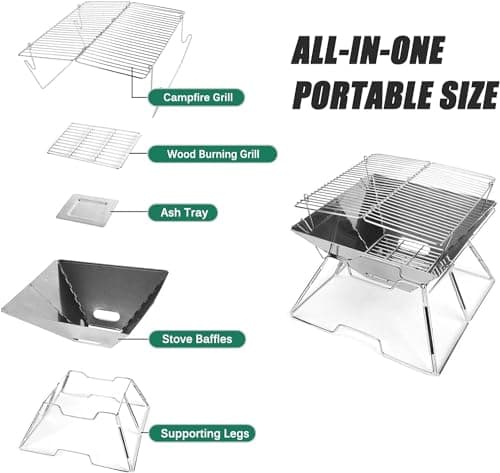 Cloudzy Bbq Grill Folding Charcoal Barbecue Folding Fire Pit Outdoor Wood Burning Fireplace Campfire Grill Barbecue Rack Camping Stove Burner, Free Standing 4