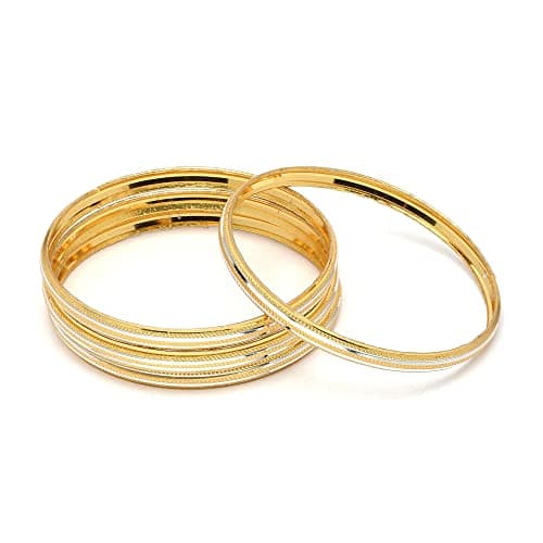 ZENEME Set Of 4 Gold-Plated Traditional Dual Toned Gold & Silver Handcrafted Classic Bangles For Girls and Women (Silver Line, 2.6)