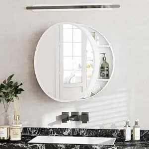 iSTAR Round Wall Mirror with Storage Shelf | Bathroom Vanity Mirror with Hidden Storage Cabinet | Wall Mounted Decorative Mirror for Bathroom, Bedroom, Living Room (White)