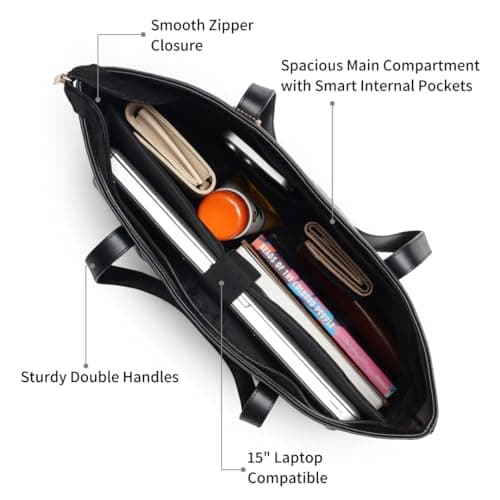 Fastrack Hustle Laptop Bag (black)| Faux-Leather Laptop Bag for Men & Women | 15-Inch Laptop Compatible | Black Bag with Gold Hardware & Double Handle | Zipper Closure & Multiple Pockets for Organized 3