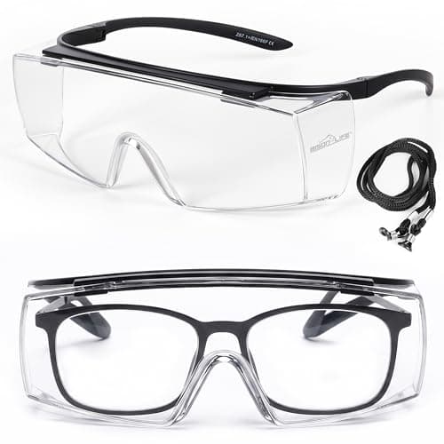 Bison Life VisonSafe Duarte Safety Goggles, Clear Anti-Scratch Anti-Fog Lens with Black Frame, UV400 Impact-Resistant Over-Glasses for Industrial & Laboratory Use – Pack of 1