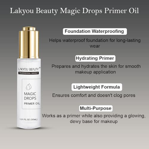 Lakyou Beauty Magic Drop Primer Oil | Lightweight Hydrating Face Primer Oil | Long-Lasting Makeup Base | Glow Finish for All Skin Types | 30ml 3