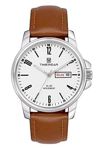 TIMEWEAR Analog New Track White Dial Day Date Functioning Brown Leather Strap Watch for Men 3