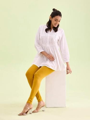GO COLORS Soft Cotton Stretch Ankle Length Leggings for Women | Breathable, Mid Rise, Light Mustard 5