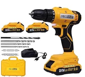 21V Cordless Drill Machine Cum Screwdriver | 2X 2Ah Li-Ion Batteries | Torque 25+1 | 2 Speed Driver | Handheld Drills (Cordless Drill With Accessories) | 6 Months Motor Warranty, Yellow