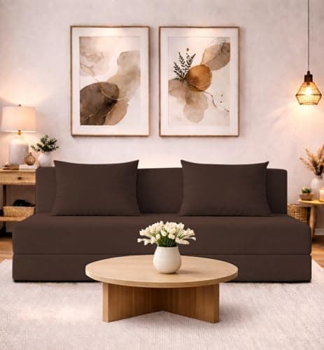 Adorn India Easy 4 Seater Sofa Cum Bed | Velvet Fabric | Brown | Plain Design | 6x6 Ft | Comfortable Seating | Washable Cover | Perfect for Home & Office