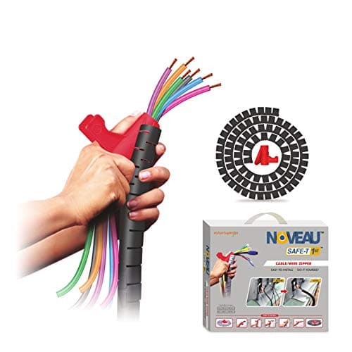 NOVEAU Safe-T 1st Diameter-30mm Length-1.5 Meter,Black | Flexible Cable Organiser with Slider Tool | ﻿Cable Hider | Concealer, Cable Cover for Wire Management | Wire Organizer for PC/Home/Office Desk