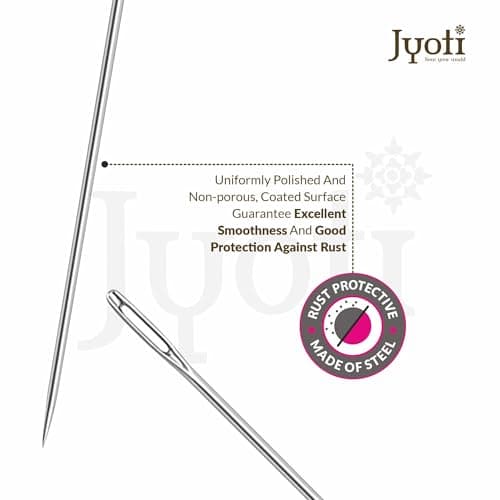 Jyoti Crewel Hand Sewing Needles, Medium-Length with Sharp Point and an Elongated Eye, Rust-Protective, Cloth Stitching Thread Steel, Used for Hand Embroidery Using Floss # 42405 (Size - 10)- 200 Pcs 4