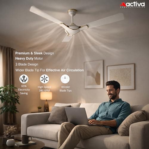 ACTIVA Corolla 1200 mm, 390 RPM High Speed Air Delivery, 50 W,Energy Efficient, BEE Approved One Star Rating, Anti Dust Coating Ceiling fan 2 Years Warranty - Pearl Ivory 4