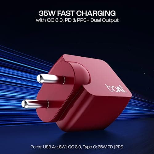 Boat Dual Port QC-PD 24W Fast Car Charger with 24W Fast PD Charging & 18W QC Charging Compatible with All Smartphones, Tablets & Laptops (Free Type C to Type C Cable), Red 3