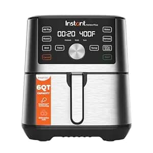 Instant Vortex Plus 6L Air Fryer, 6-in-1 with 360° EvenCrisp Technology, Touch Control Panel, Uses 95% Less Oil, Air Fry, Roast, Grill, Bake, Reheat & Dehydrate, 1500W, PFOA-Free & BPA-Free, 230V