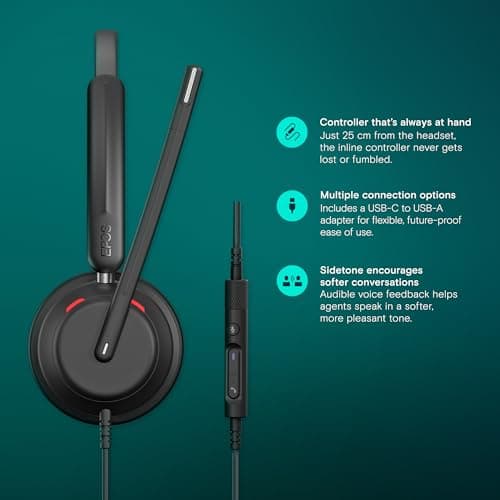 EPOS Impact 760T Office In Ear Headset Â– Certified For Microsoft Teams,Noise-Cancelling,USB-C,Dual-Sided,With Adaptive Beamforming Mic,AI,Activegard,Busylight,All-Day Comfort Leatherette Earpads,Blac 3