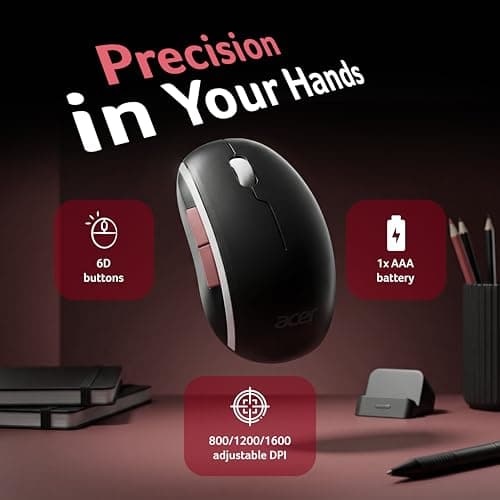 Acer RedShift Wireless Keyboard & Mouse Combo | Bluetooth + 2.4GHz Dual Mode | Multi-Device | 100-Key Slim Quiet Keyboard | 6-Button Mouse with 1600 DPI | Windows, Android, iOS | Black & Red 5