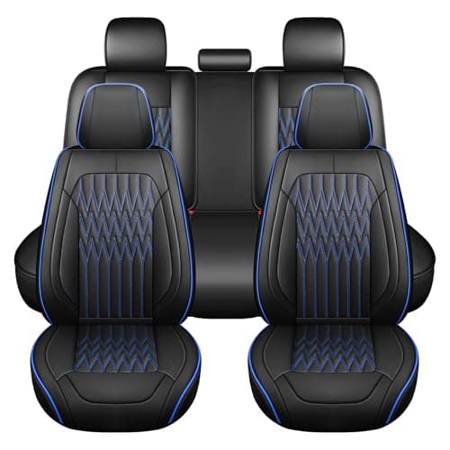 Huidasource Black & Blue Car Seat Covers, Waterproof Faux Leather Universal Fit Most Cars Sedans SUVs Trucks Airbag Compatible, Cup Holder Access, Car Seat Compatible, Easy Install, Wipes Clean