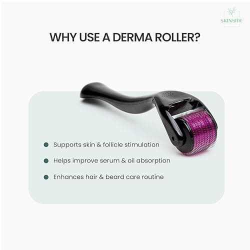 SKINSIDE Derma Roller for Hair & Beard Growth | 540 x Titanium Microneedles Roller for Hair | For Men & Women | With Protective Case & Sanitizer 30ml (0.5 mm) 4