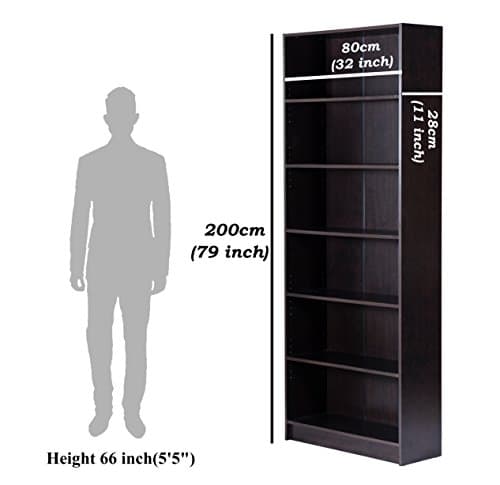 DeckUp Muvo 6-Shelf Engineered Wood Book Shelf and Display Unit (Dark Wenge, Matte Finish) 2