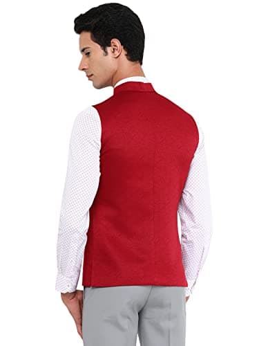 JB Men's Red Terry Wool Solid Regular Fit Waist Coat (Bandhgala Jacket) - ZI4Q_36 3