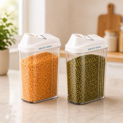 BRUFF KING | Pantry Storage Container 750 Ml, Airtight Food Organizer With Easy Pour Spout, BPA Free Transparent Kitchen Jar For Rice, Dal, Grains, Pulses, Dry Food Storage, Stackable Design