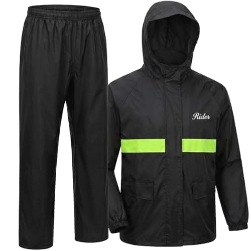 HACER Raincoat with Reflective Strip Hooded and Adjustable Waterproof Poncho Rainwear Reversible Polyester Reusable Rainsuit for Sports Bikers Riding Camping Men & Women (Black, 2XL)