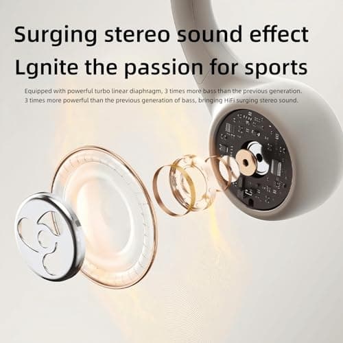 Bone Conduction Headphones, Bone Headphones, Upgraded Open Ear Wireless BT Fitness Earphones with Mic, 8 Hours Playtime, Waterproof Earphones for Sports, Running, Gym, Hiking, Cycling (Beige) 4